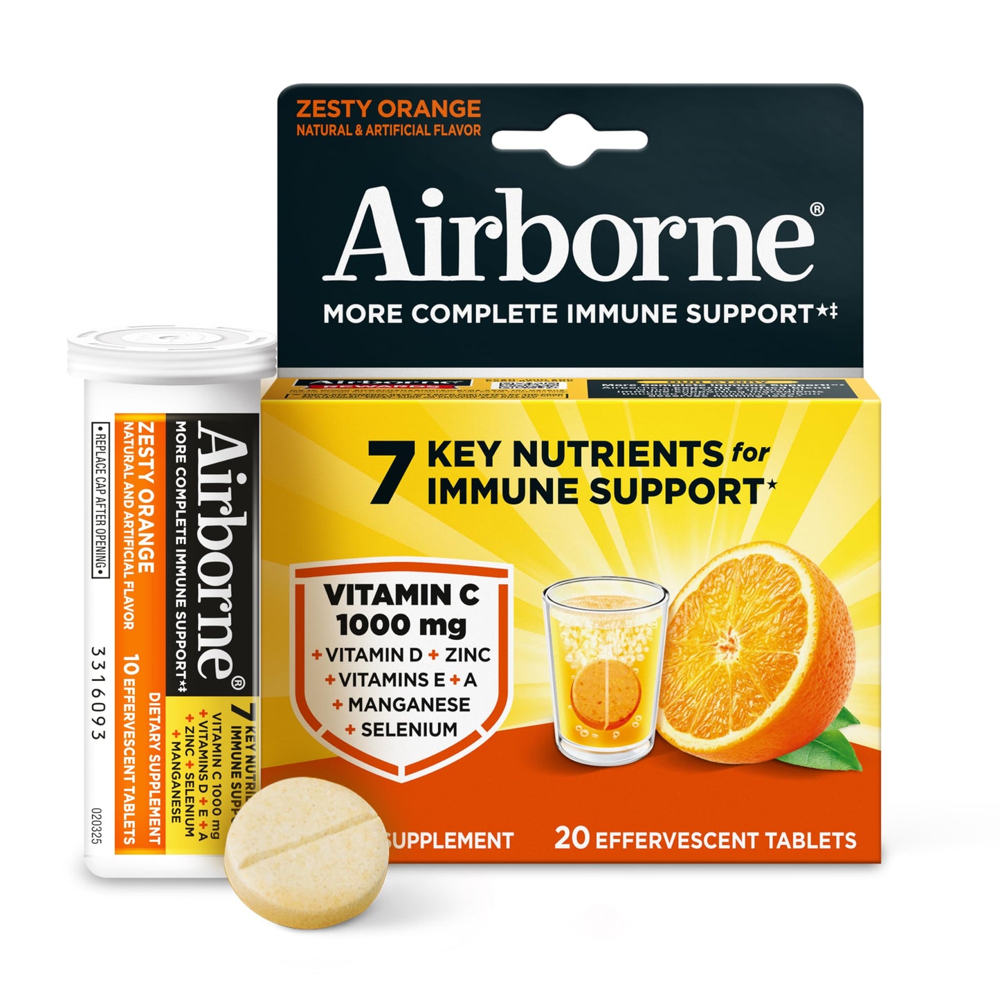 Airborne 1000mg Vitamin C with Zinc Tablets, 20 Count