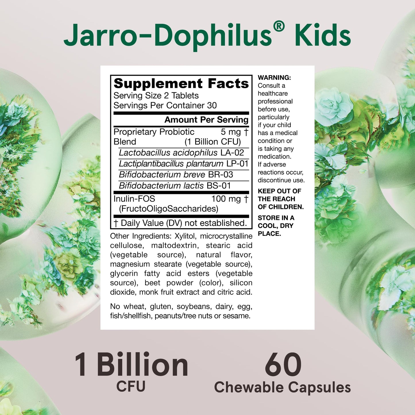 Jarrow Formulas Jarro-Dophilus Kids Probiotics and Prebiotics 1 Billion CFU, Chewable Tablets 60