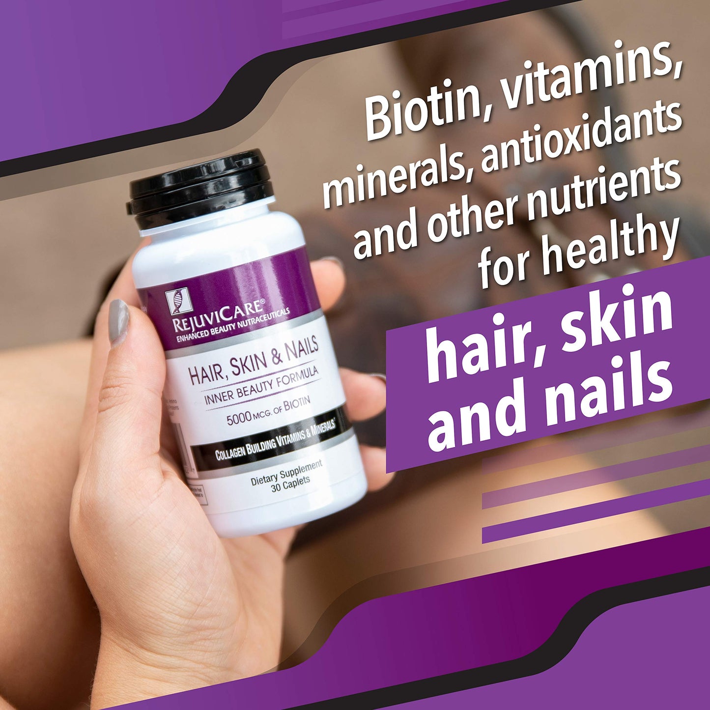 Rejuvicare Hair, Skin & Nails Beauty Formula with Biotin, Collagen Building Vitamins and Minerals Capsules 30