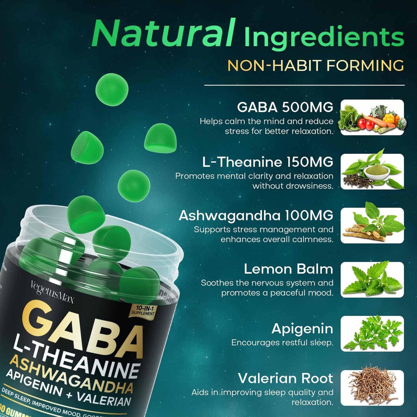 VEGETUSMAX GABA Gummies 500mg Gummy, 120 Count