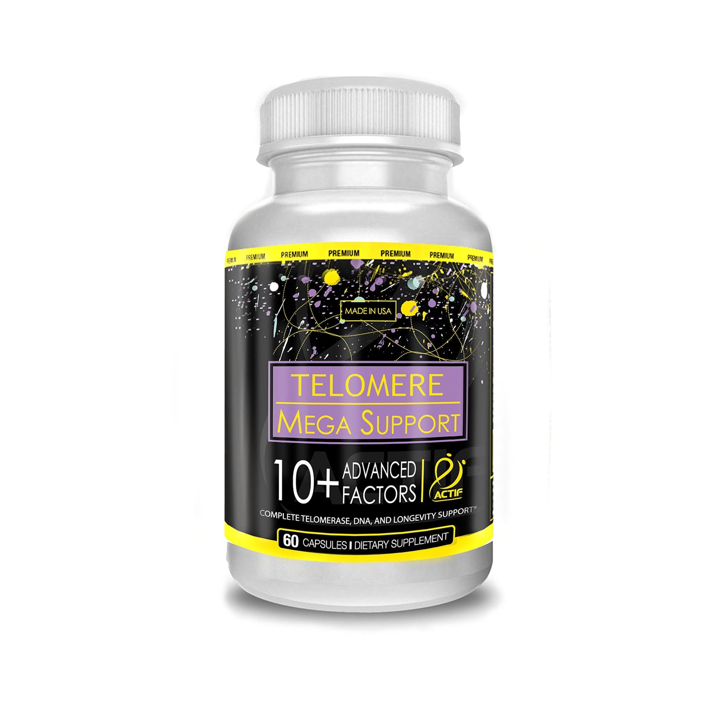 ACTIF Telomere Mega Support with 10+ Factors, Telomerase and DNA Supplement for Energy, Memory and Anti-Aging, Non-GMO, Capsules, 60 Count
