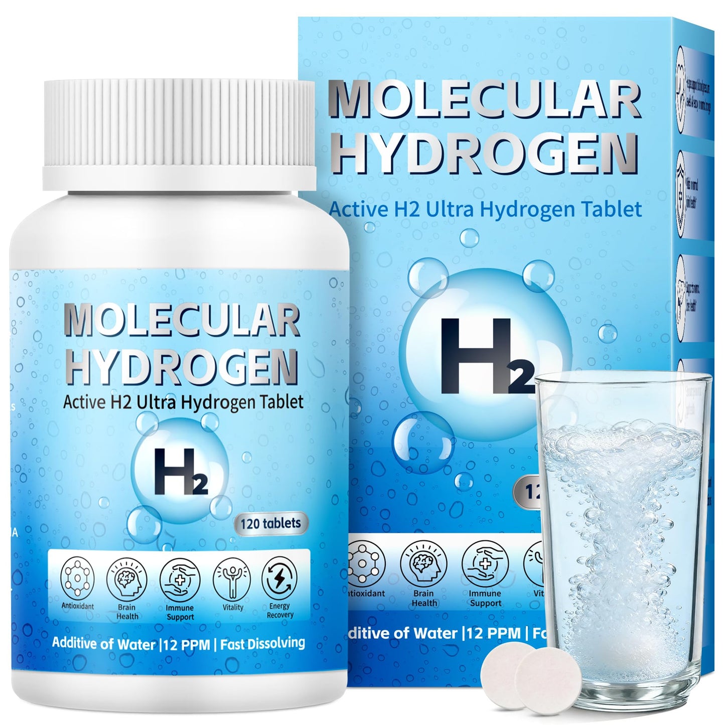 Crobirware Hydrogen Water Tablets with Magnesium - 12 PPM H2 Molecular Hydrogen, 120 Tablets