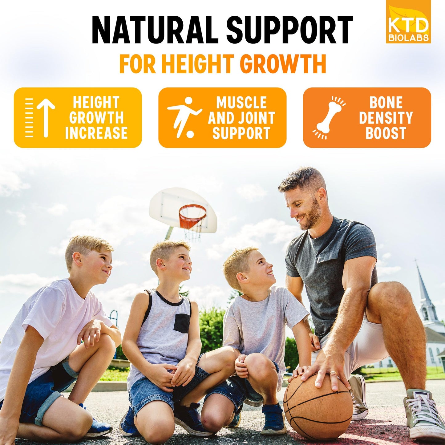 KTD BIOLABS Kids Height Growth Support Capsules – Daily Development Formula with Calcium, Vitamin D3 & Zinc – Amino Blend, Bone & Nutrition Support for Kids & Teens, 60 Capsules