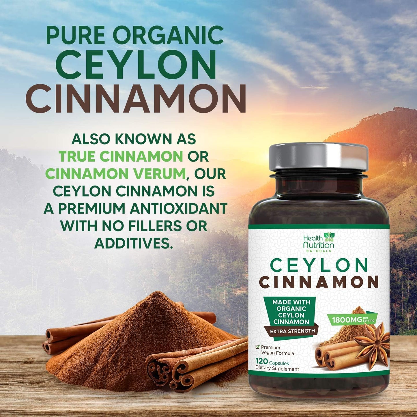 Health Nutrition Naturals Ceylon Cinnamon 120 Capsules