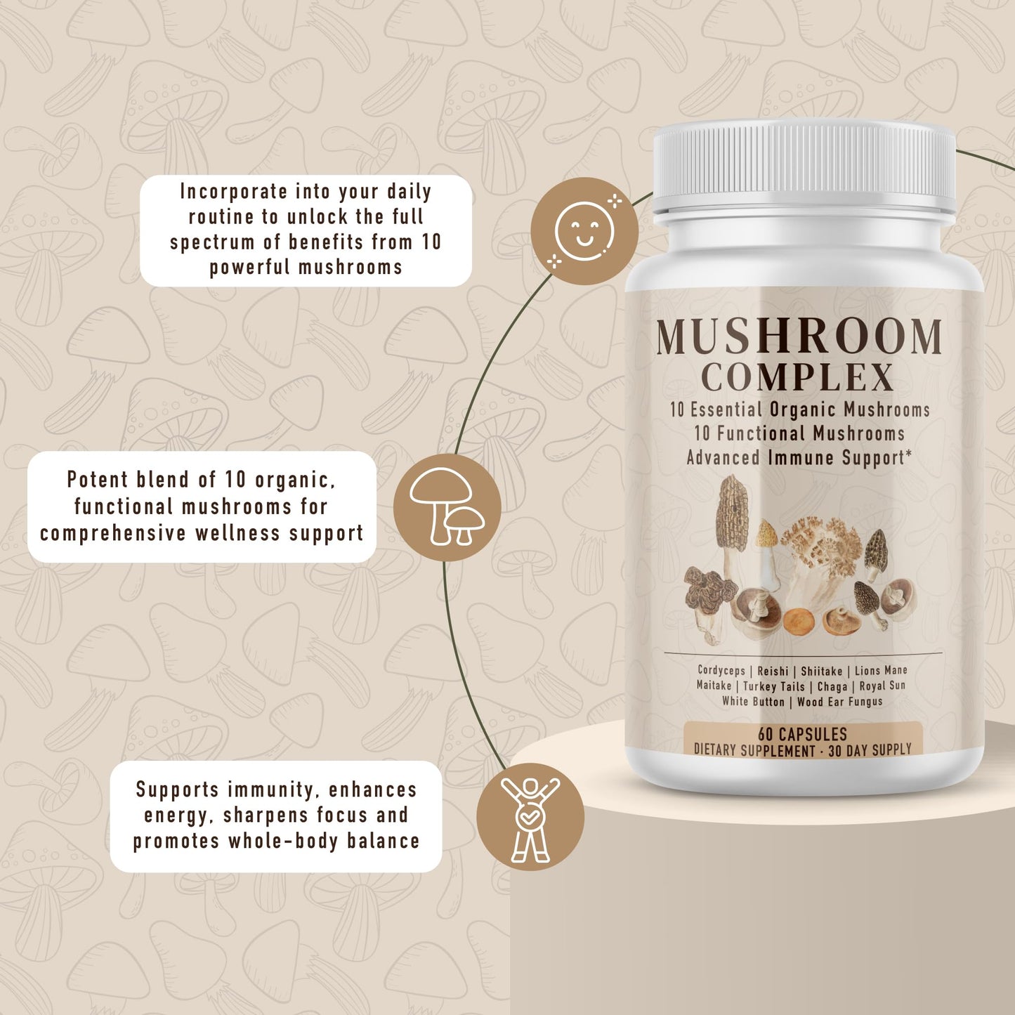 Pelican Vitamins Organic Mushroom Complex, 13 Functional Mushrooms Capsule 60 Count
