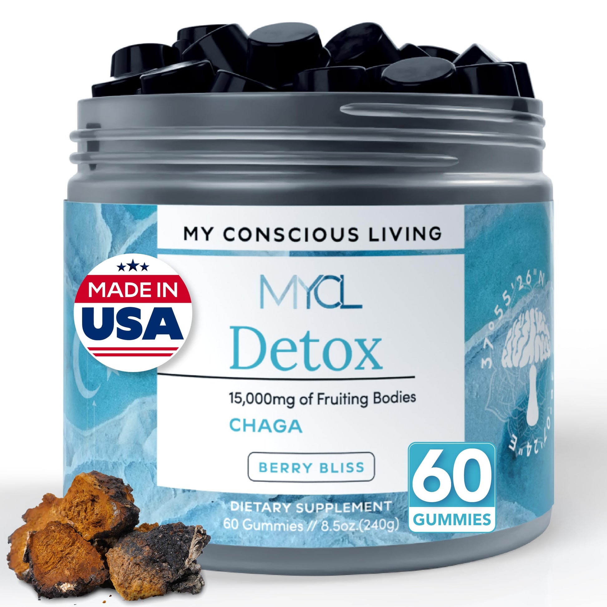 MYCL Detox Chaga Mushroom Gummies 60 Count