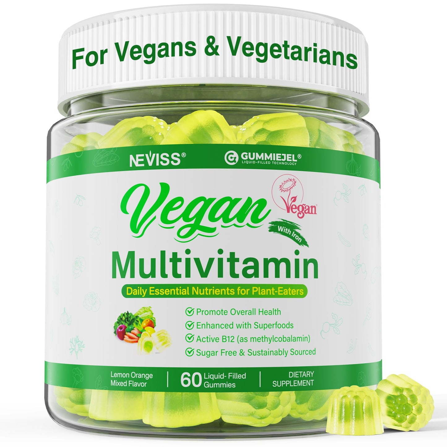 NEVISS Vegan Multivitamin for Women & Men Gummies, 60 Count