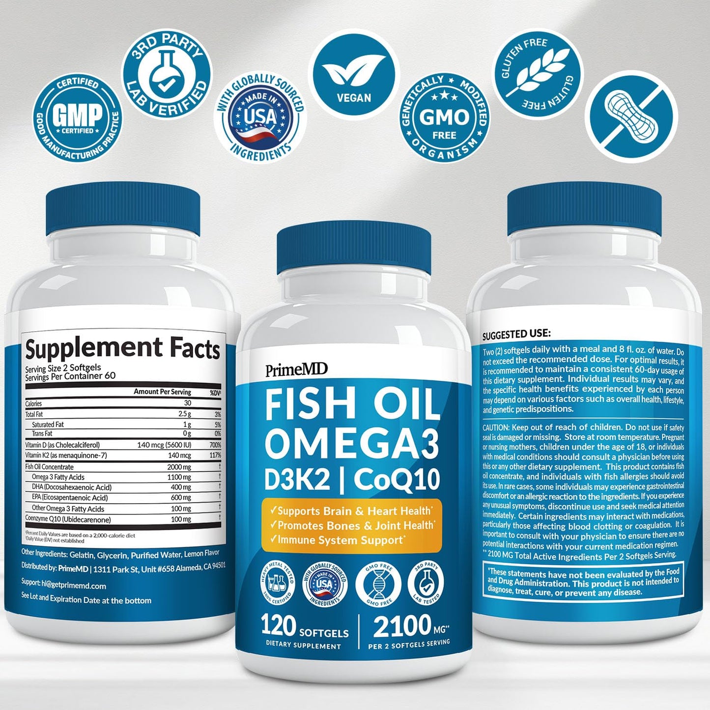 PrimeMD 5-in-1 Fish Oil Omega-3 Fatty Supplements Softgels 360