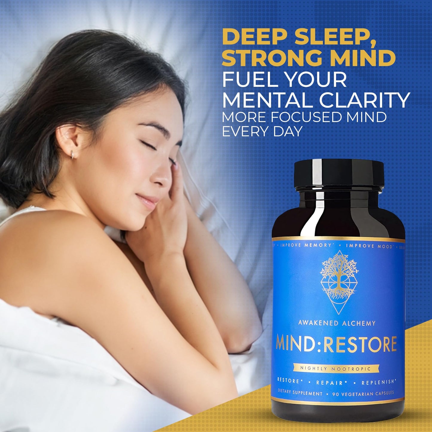 Awakened Alchemy MIND:RESTORE Premium Nighttime Nootropic Supplement Capsule, 90 Count