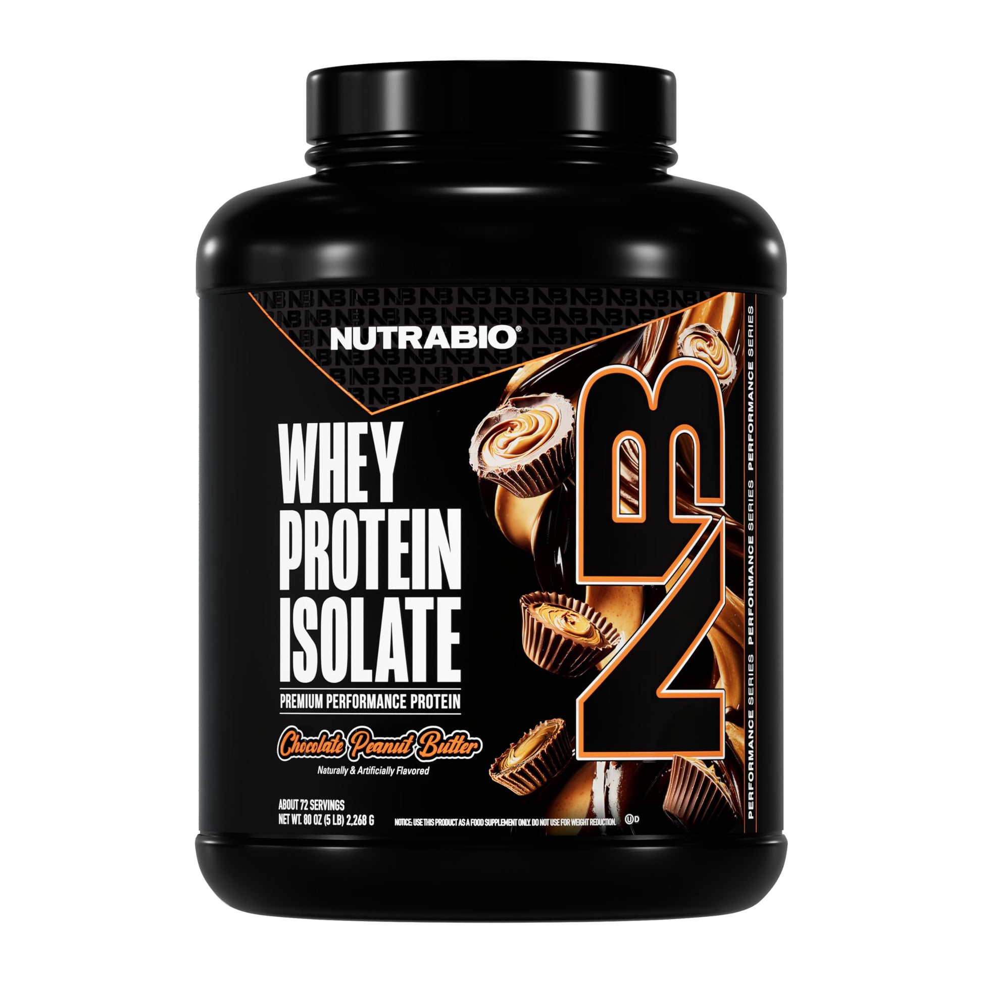 NutraBio 100% Whey Protein Isolate Protein Powder, Chocolate Peanut Butter, 5 Lbs, 80 Servings