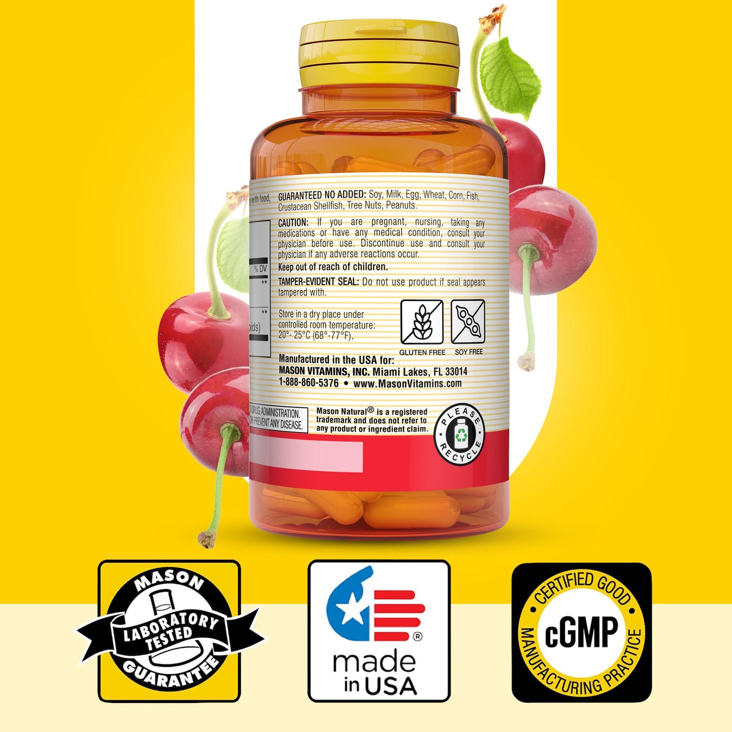 Mason Natural 1000mg Tart Cherry Extract with Standardized Turmeric Capsules, 60 Count