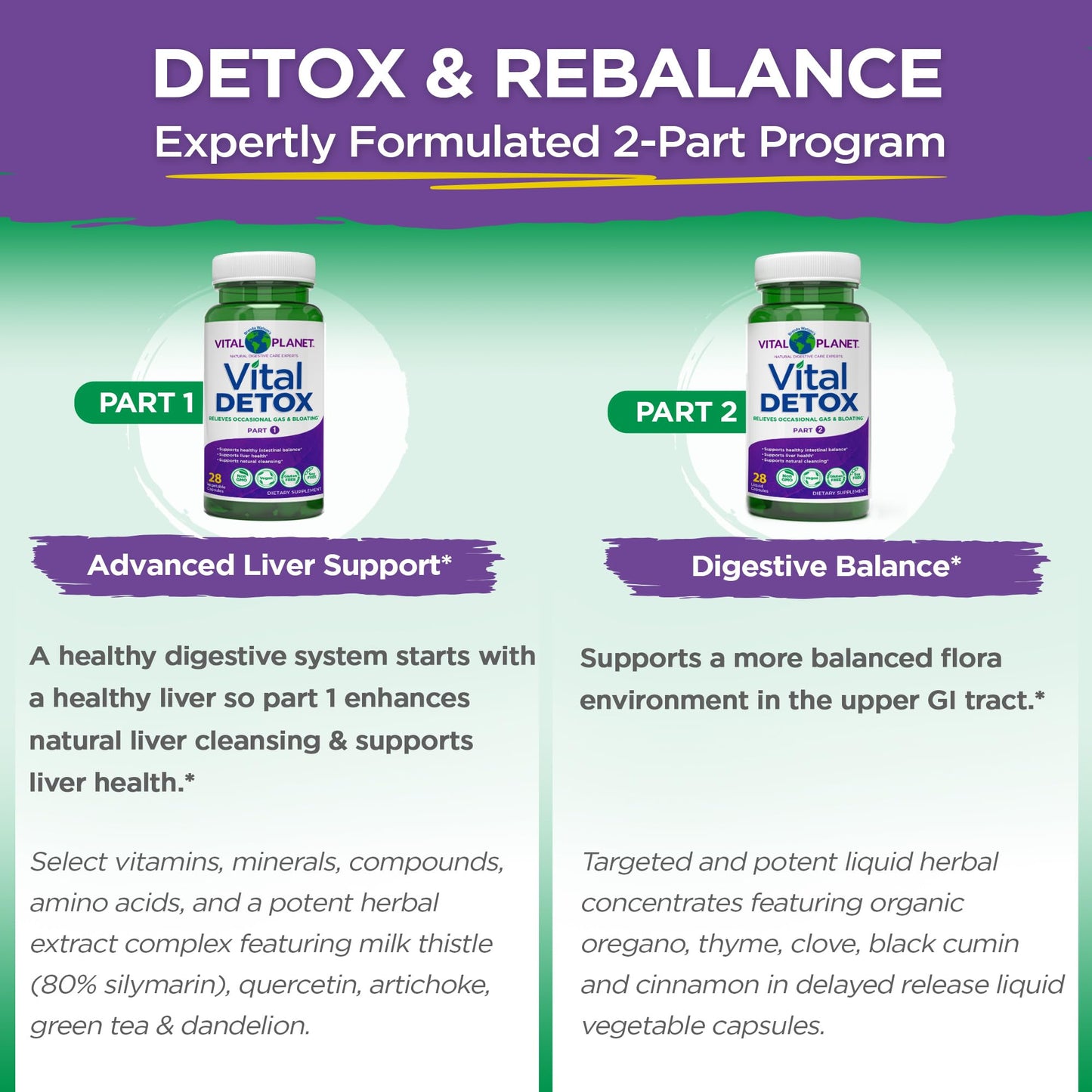 Vital Planet Vital Detox with Milk Thistle, Quercetin, Alpha Lipoic Acid, Choline, and Herbs Capsules, 56 Count