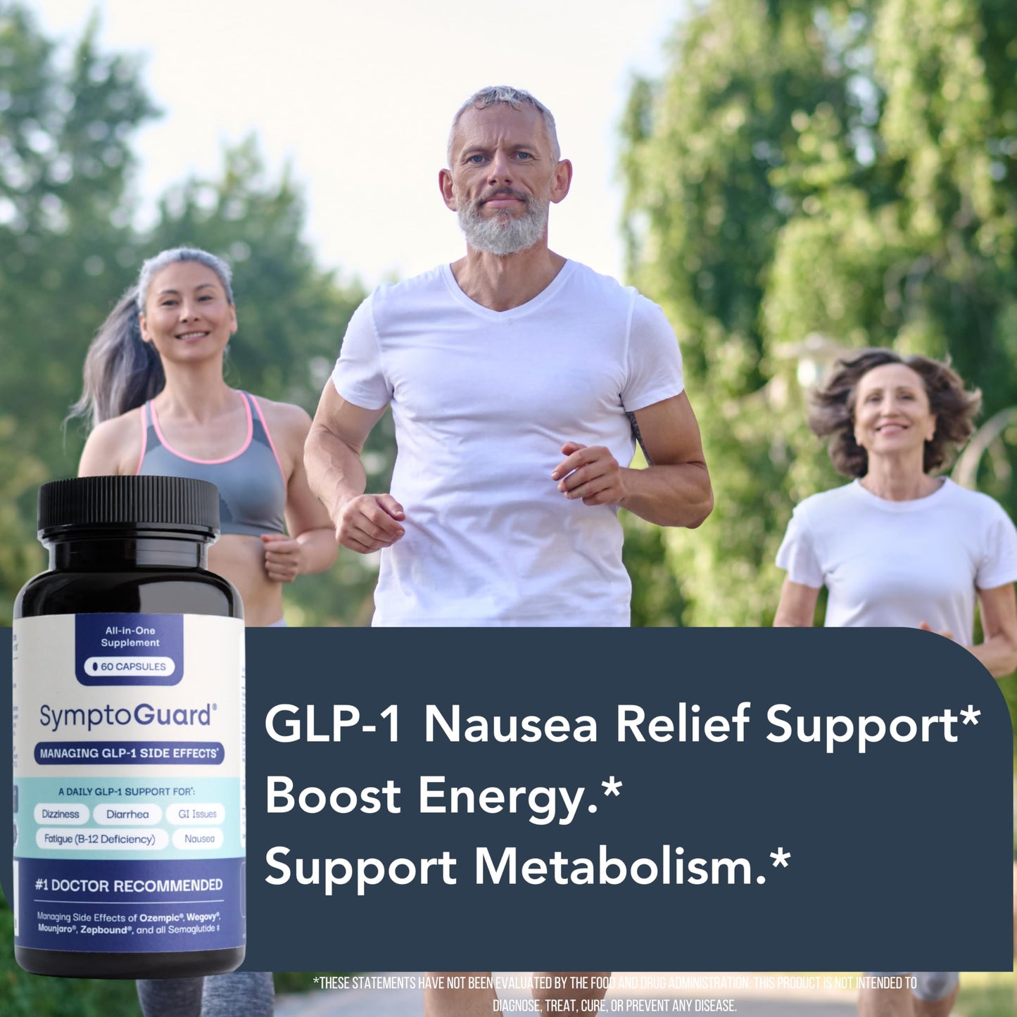 SymptoGuard Natural GLP-1 Supplement with Probiotics, Vitamin D3/B12, Chromium and Ginger Root, 60 Capsules