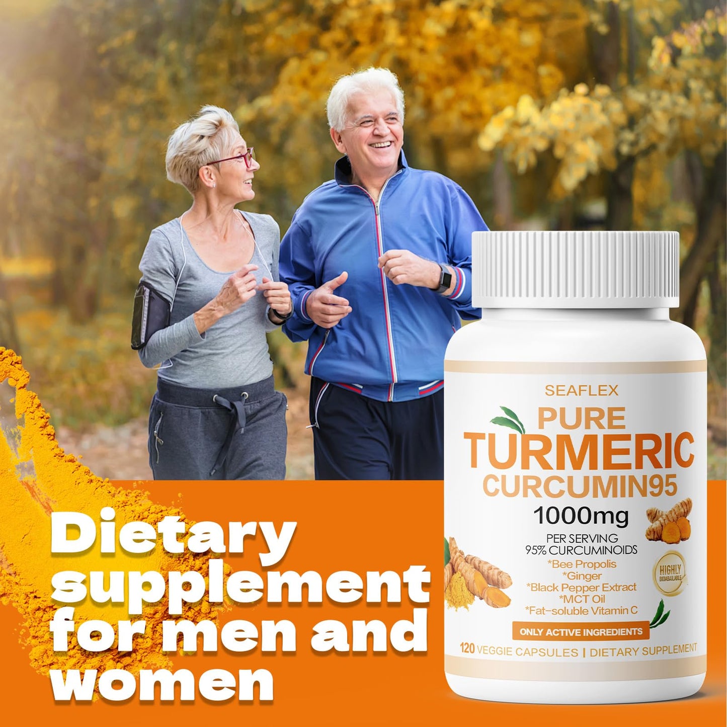 SEAFLEX Turmeric Curcumin Supplement 1000mg, 95% Curcuminoids with Bee Propolis, 240 Capsules