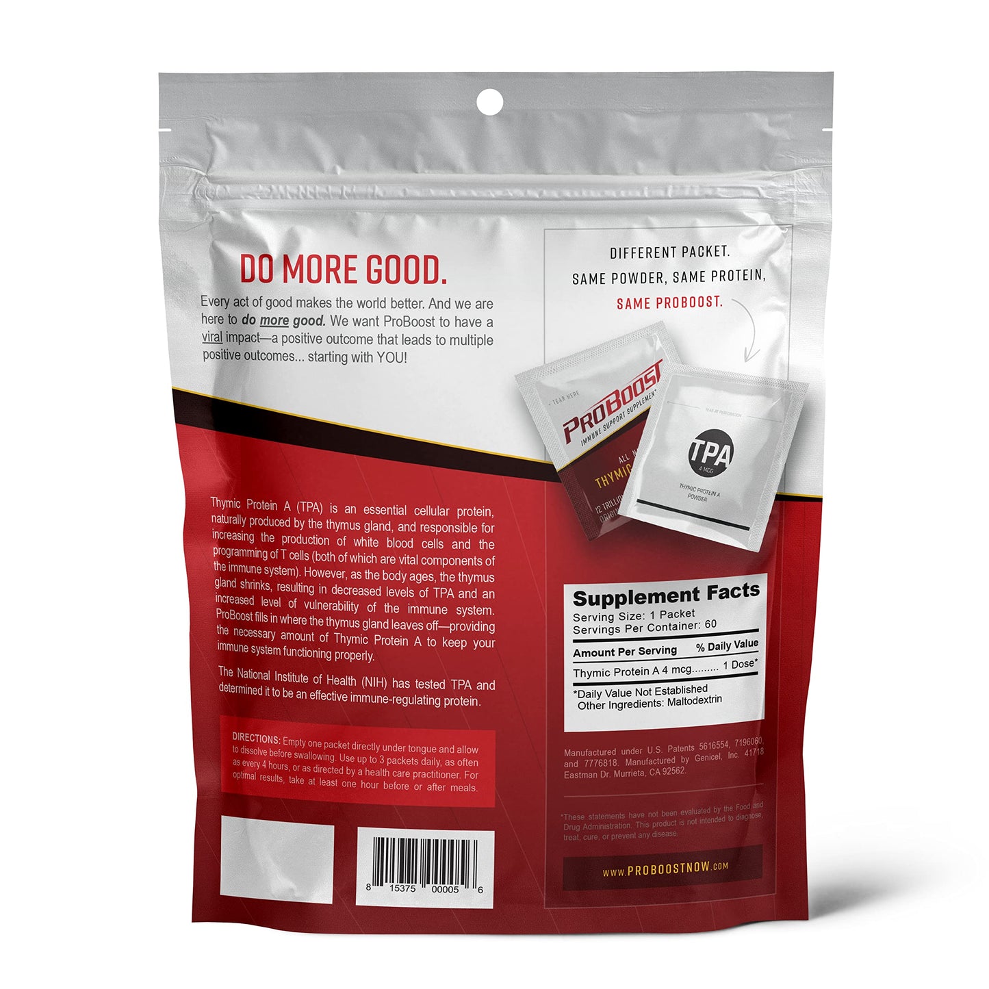 ProBoost Thymic Protein A (TPA) Powder Packets, 4 mcg per Serving, Immune Regulation and Support, 60 Packets