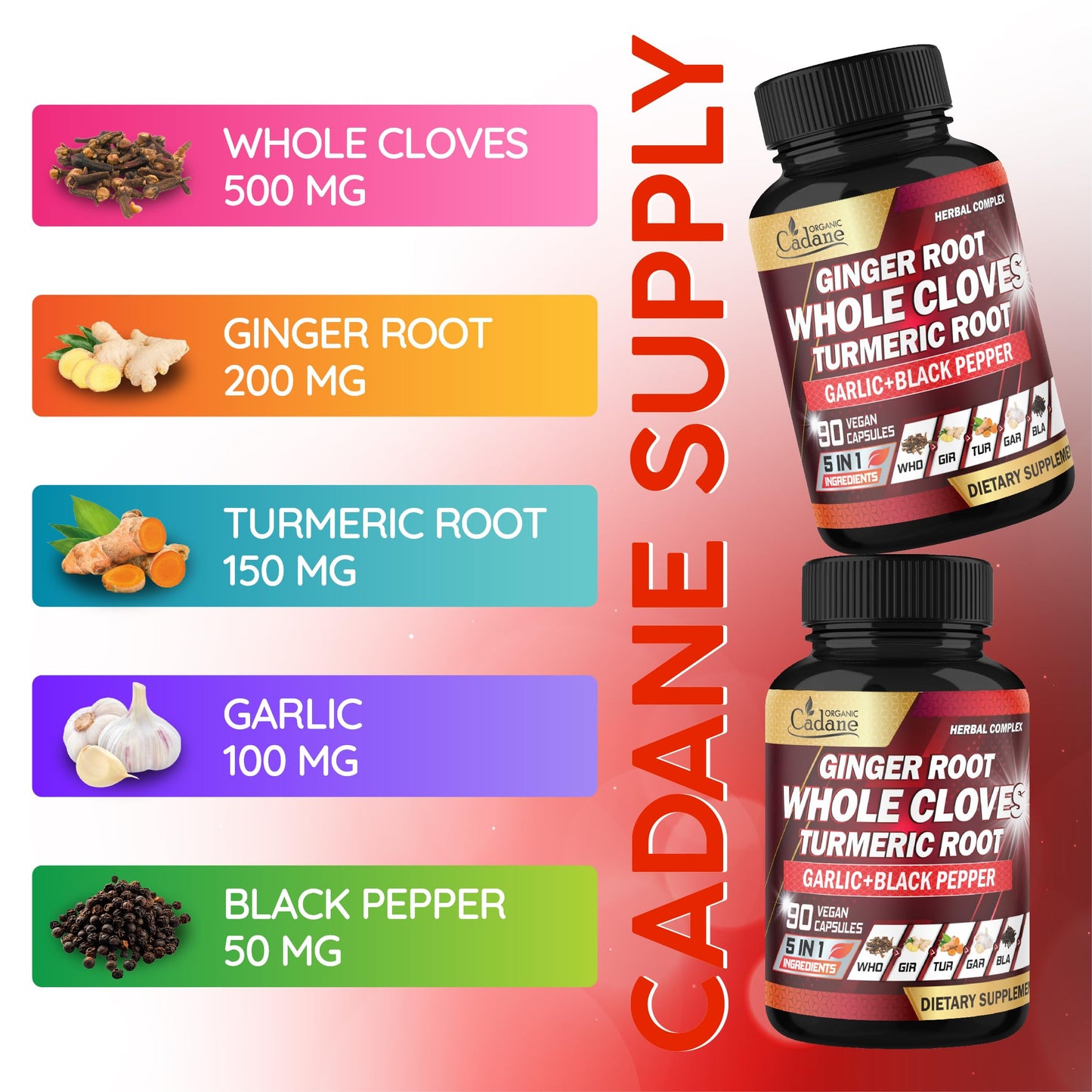 Organic Cadane 5in1 Whole Cloves Herbal Blend Capsule, 90 Count