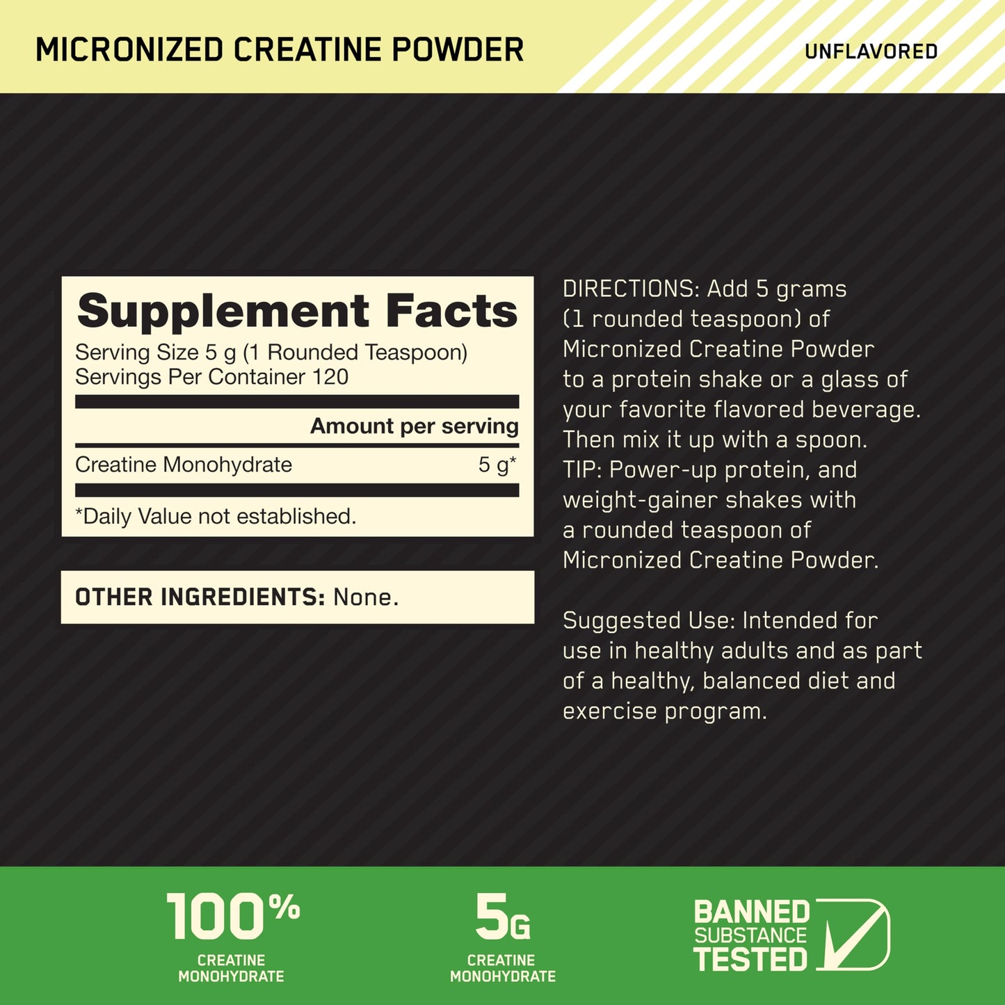 Optimum Nutrition Micronized Creatine Monohydrate Powder, 120 Servings