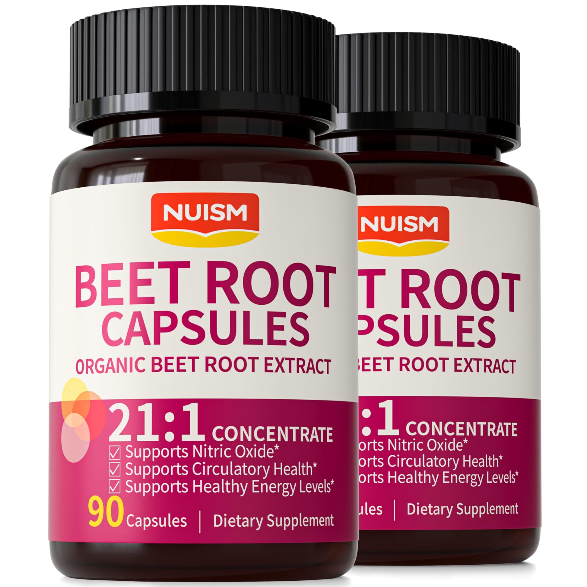 NUISM Organic Beet Root Capsules 21:1 Beetroot Extract with Black Pepper, 120 Capsules
