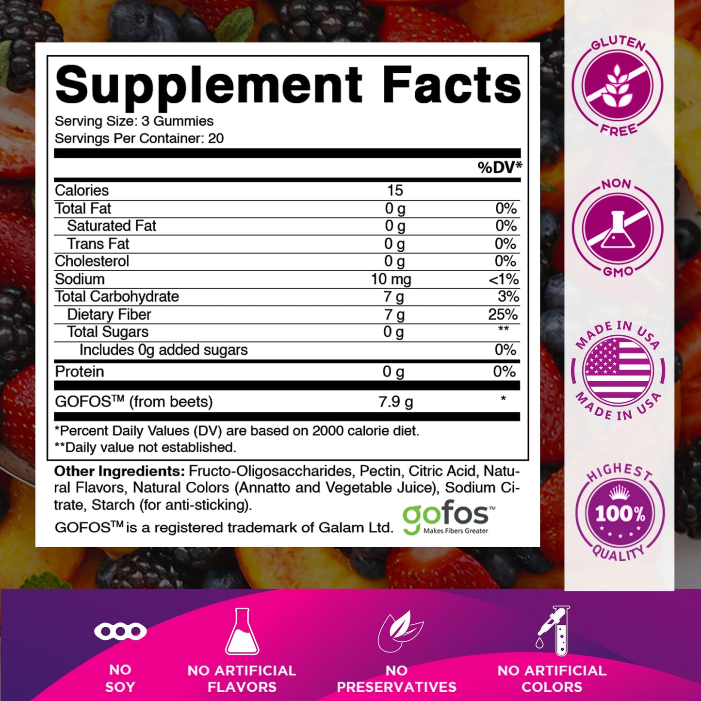 Vitamatic Prebiotic Fiber Gummies for Adults 120 Count