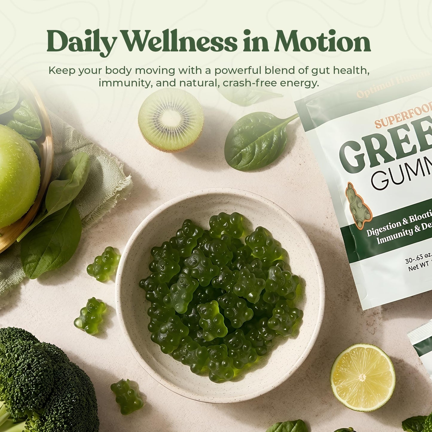 O H Optimal Human Super Greens Gummies 30 Count