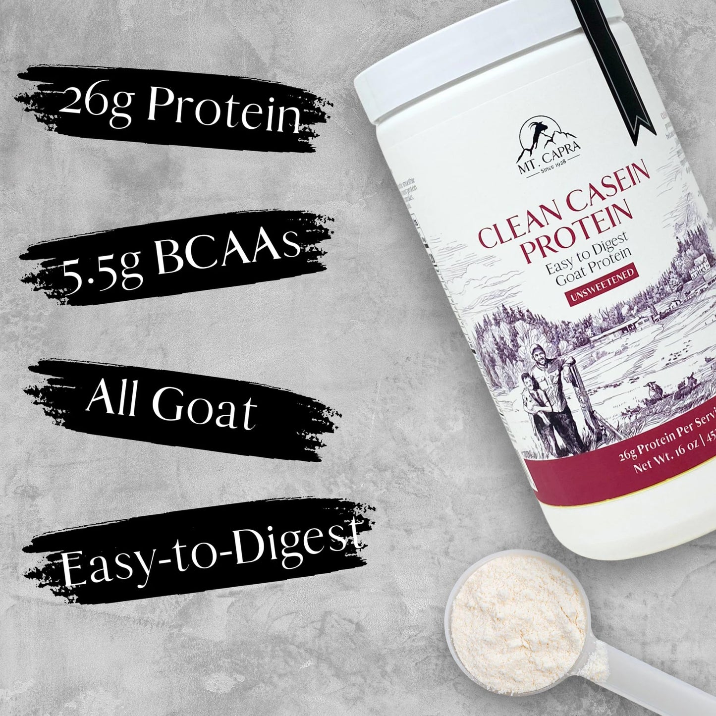Mt. Capra Clean Casein Protein Goat Casein Protein Powder, Unsweetened, 16 oz