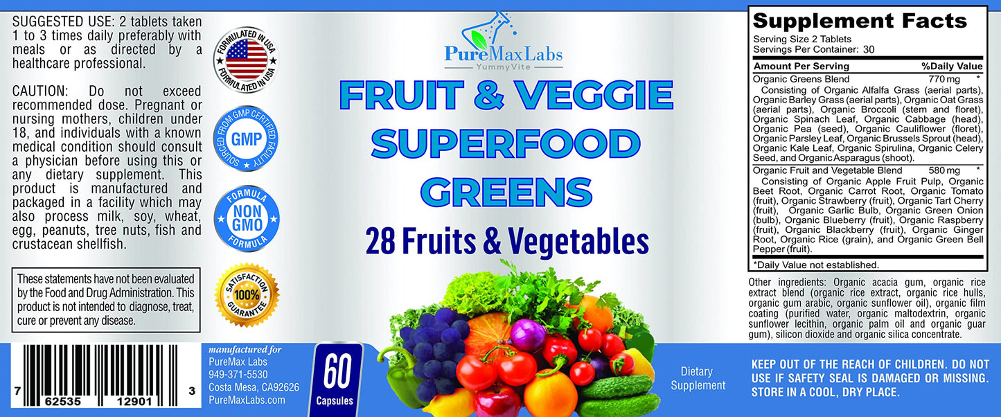 YUMMYVITE Fruit and Veggie Superfood Greens 60 Tablets