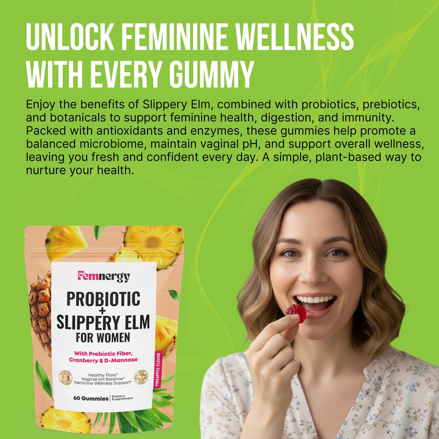 Femnergy Feminine Probiotics Slippery Elm Gummy 60 Count