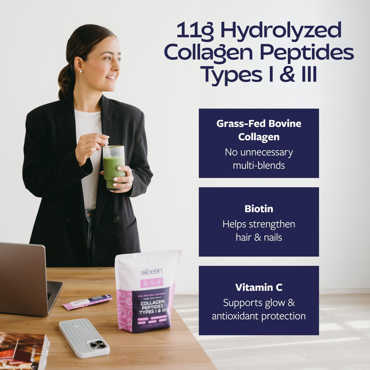 VIBEEN Hydrolyzed Collagen Peptides Powder 8.18 Ounce
