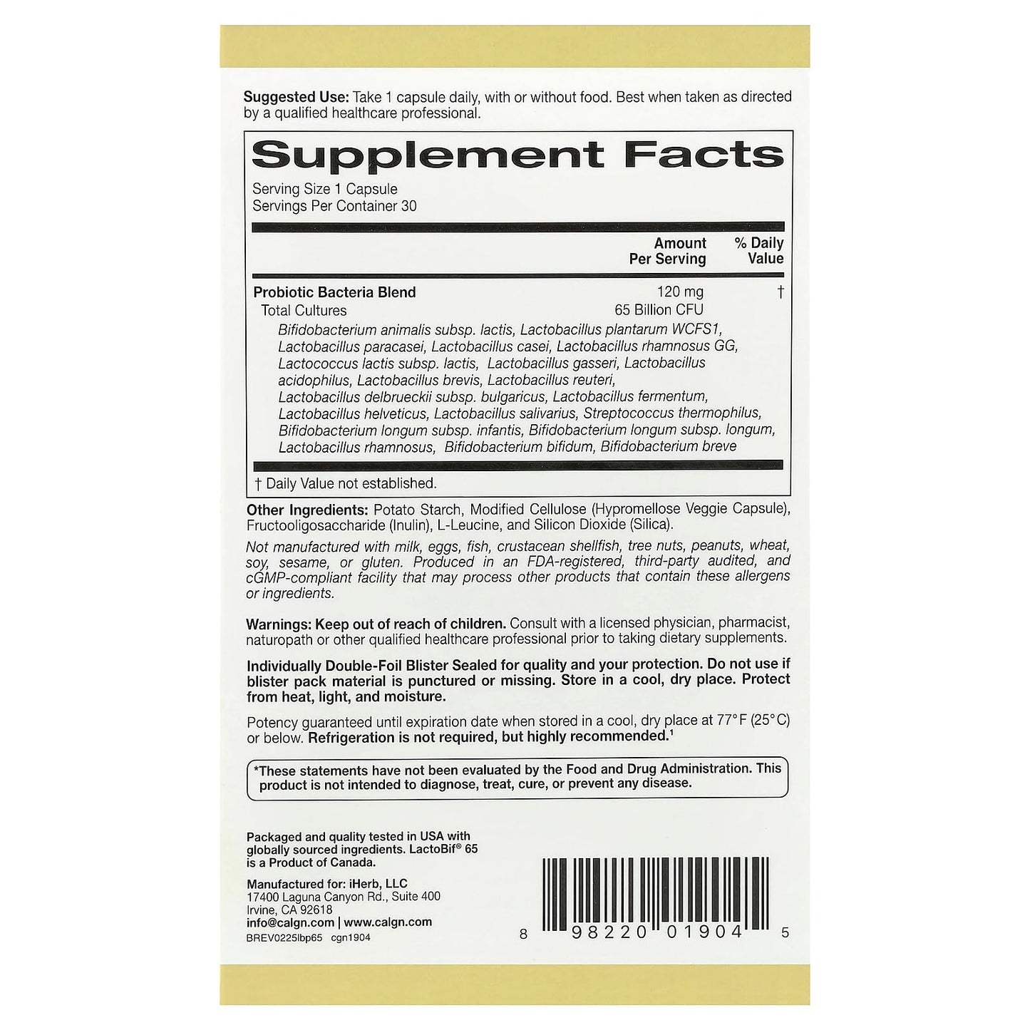 California Gold Nutrition LactoBif Probiotics Capsules, 30 Veggie Capsules