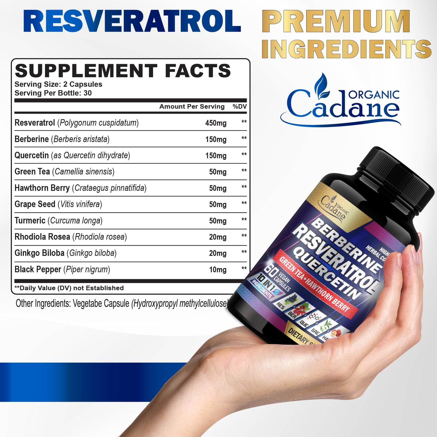 Organic Cadane Resveratrol Supplement 10in1 Plus Capsule, 60 Count