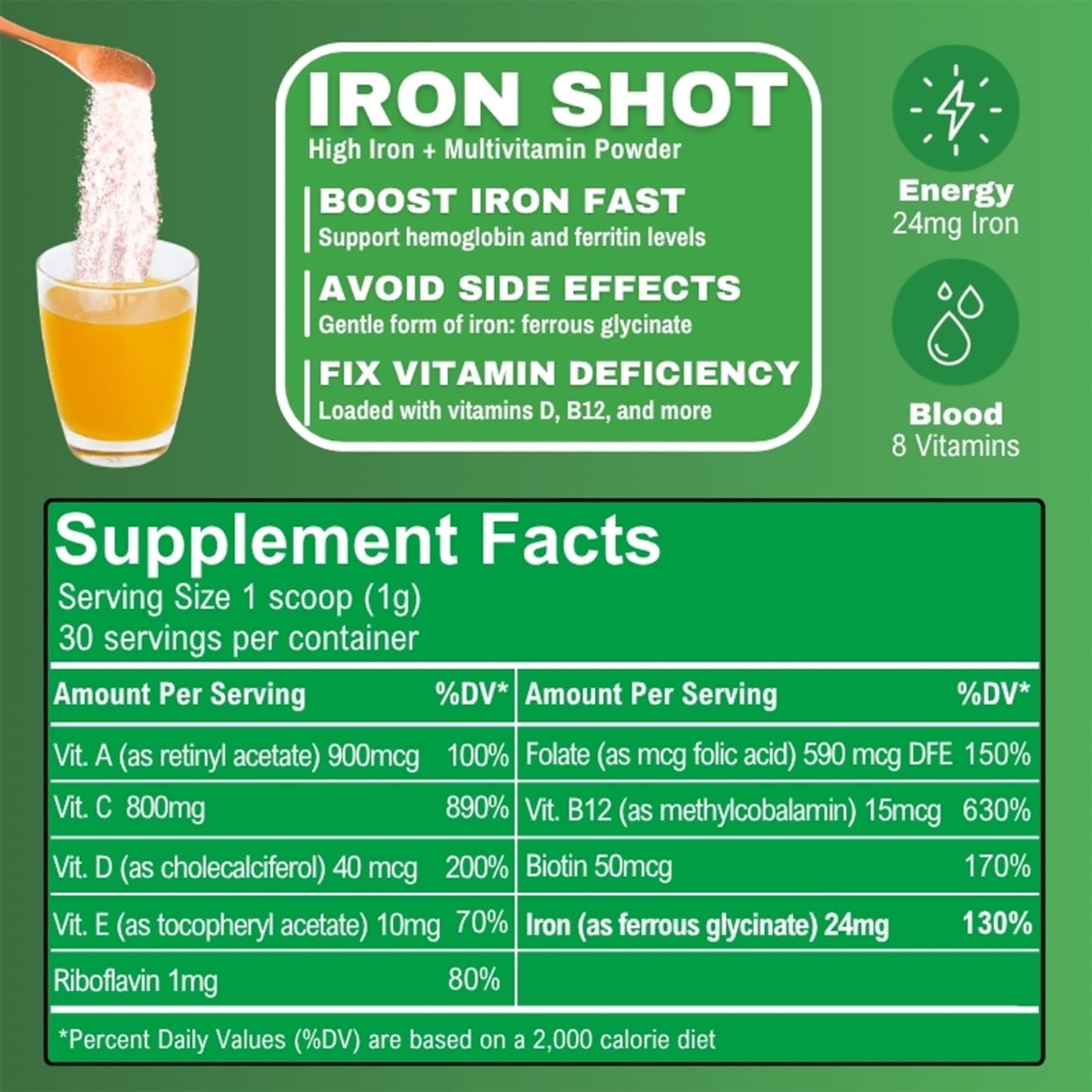 Smart Eats Iron Shot 2-in-1 Iron-Multivitamin Blend Powder 1.6 oz