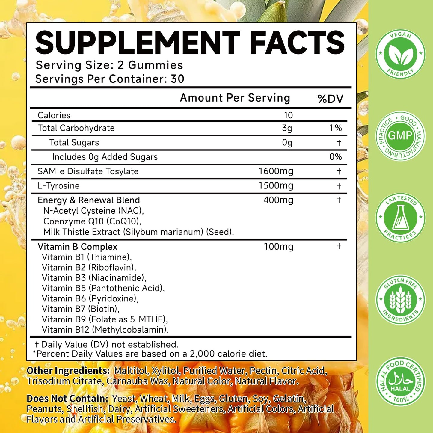 MOORGUMY SAM-e L-Tyrosine with NAC, CoQ10 & Vitamin B Complex Gummies, 60 Gummies