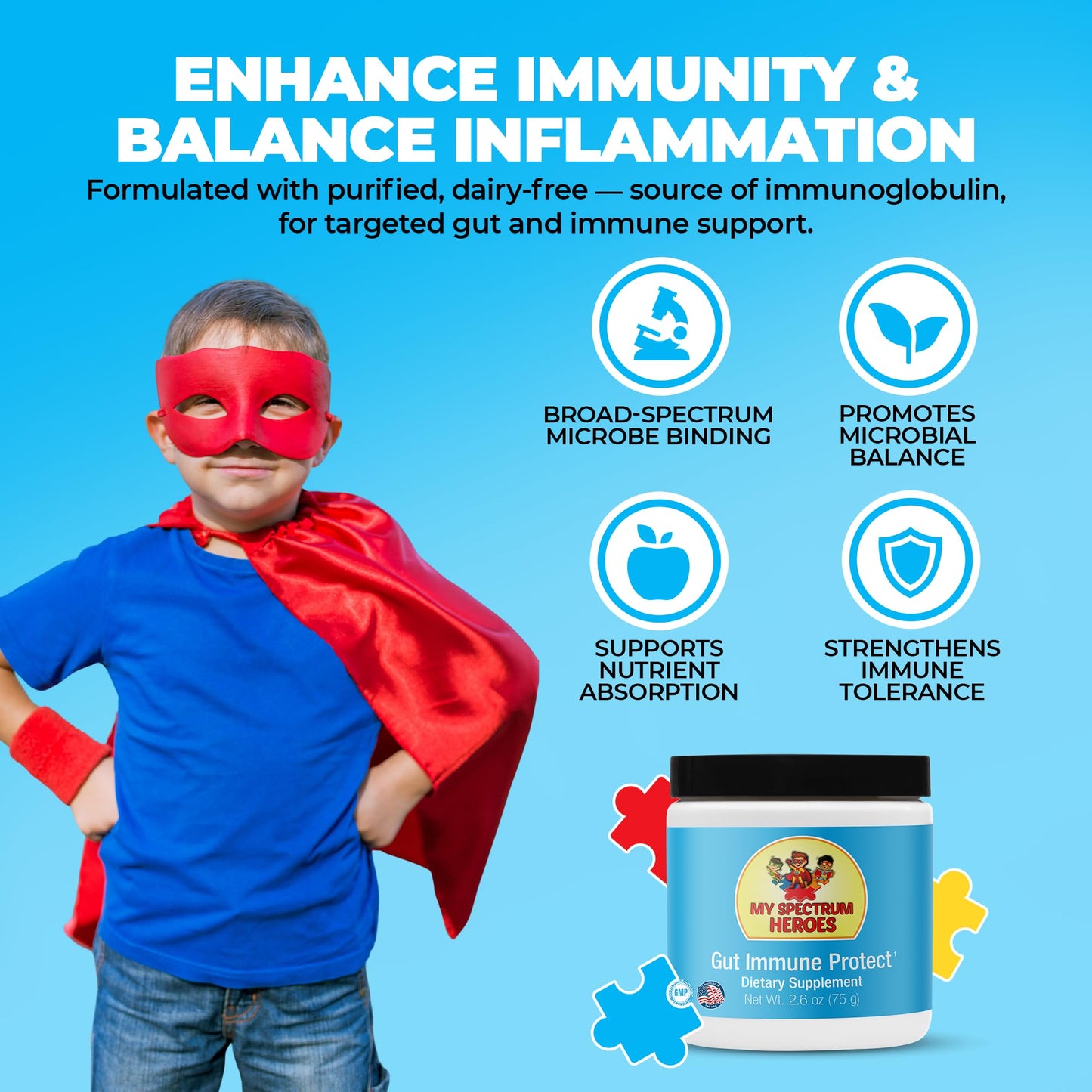 My Spectrum Heroes Dairy-Free Gut & Immune Booster Powder, 60 Servings, 2.6 oz