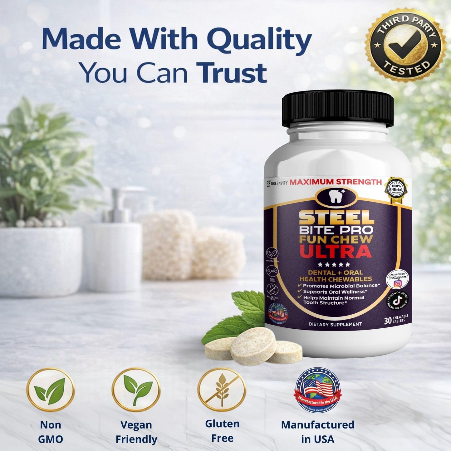 GREENVIFY Steel Bite Pro Dental + Oral Health Chewables Capsule 60