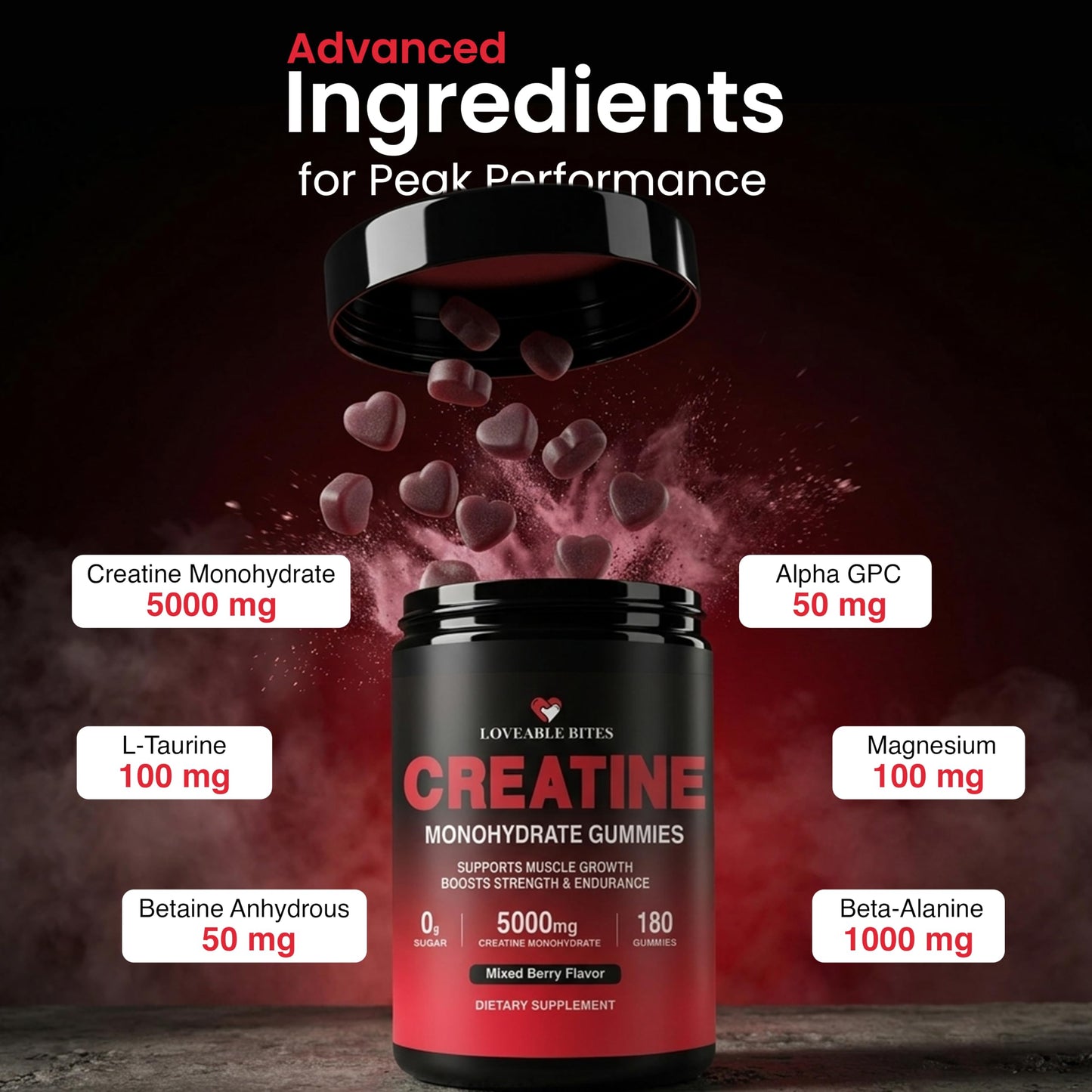 Loveable Bites Creatine Monohydrate Gummies 180 Count