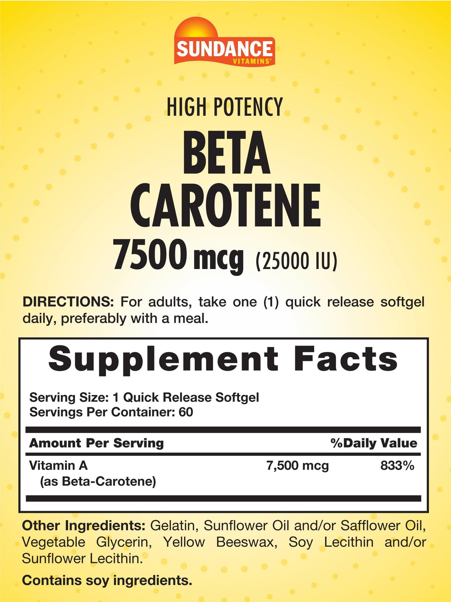 Sundance Beta Carotene 7500mcg Softgels, 60 Softgels