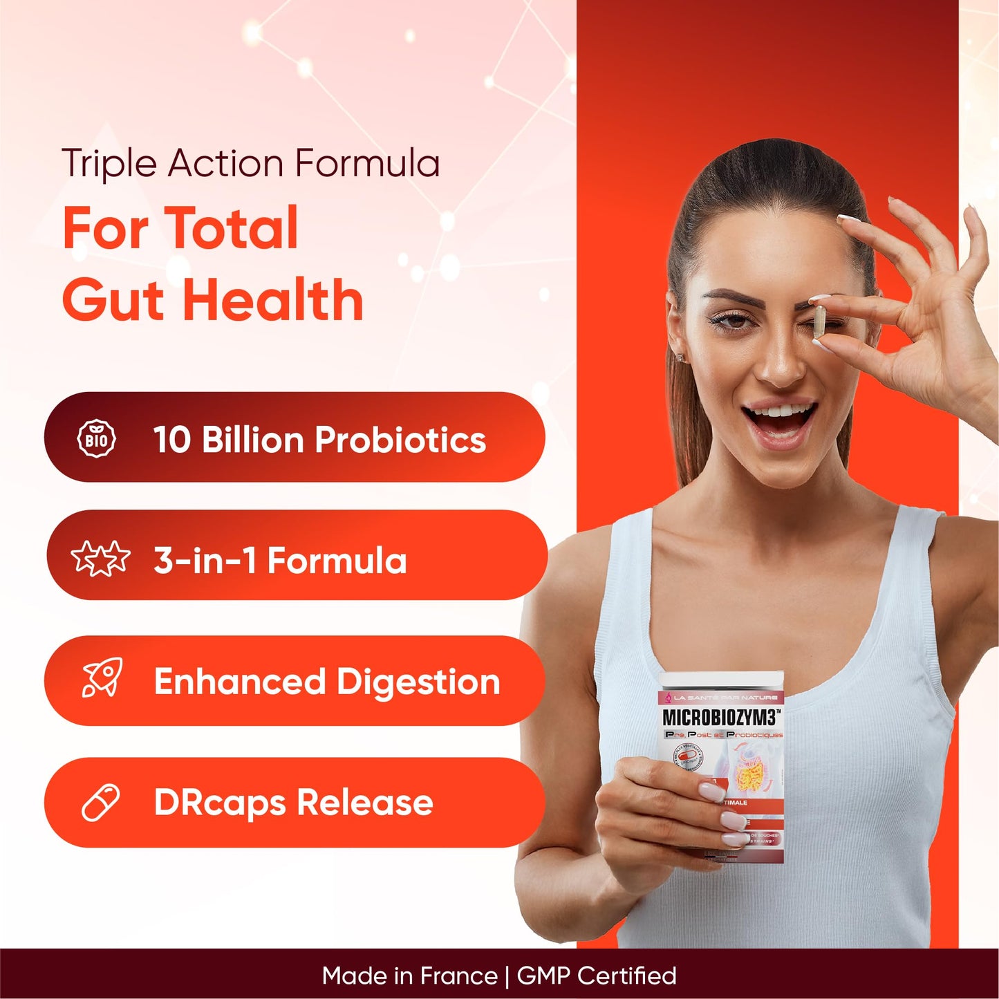ERIC FAVRE Probiotics for Women Digestive Health – Triple Action with Prebiotics and Postbiotics, Reduces Bloating & Gas – Vegan Probiotic Capsules, 30 Capsules
