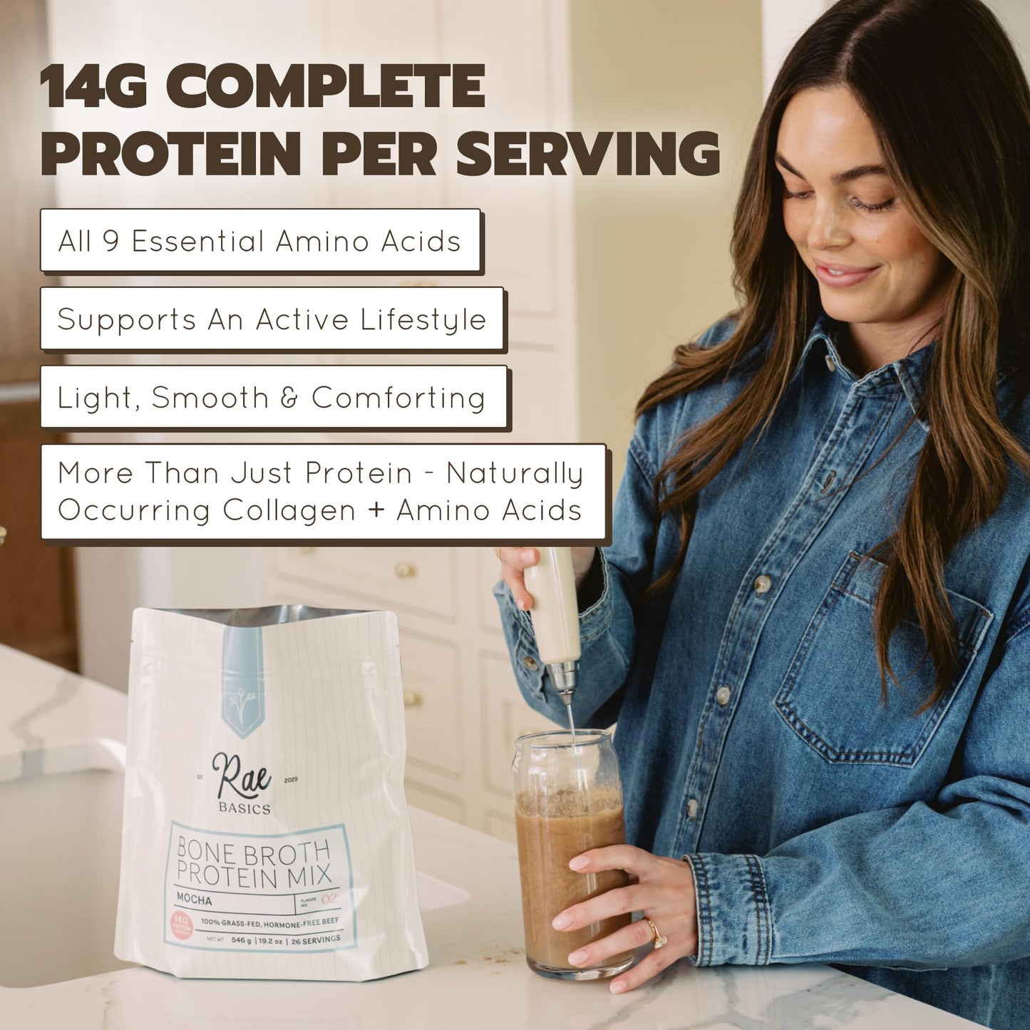 Rae Basics Bone Broth Hot Chocolate Protein Powder, 26 Servings