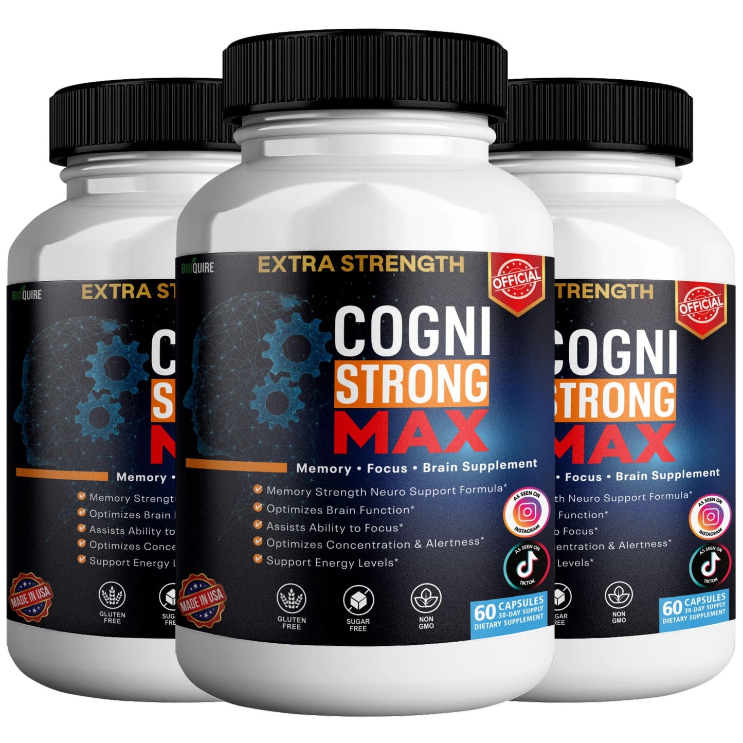 BIOQUIRE CogniStrong Max Extra Strength Memory and Focus Supplement Capsules 60