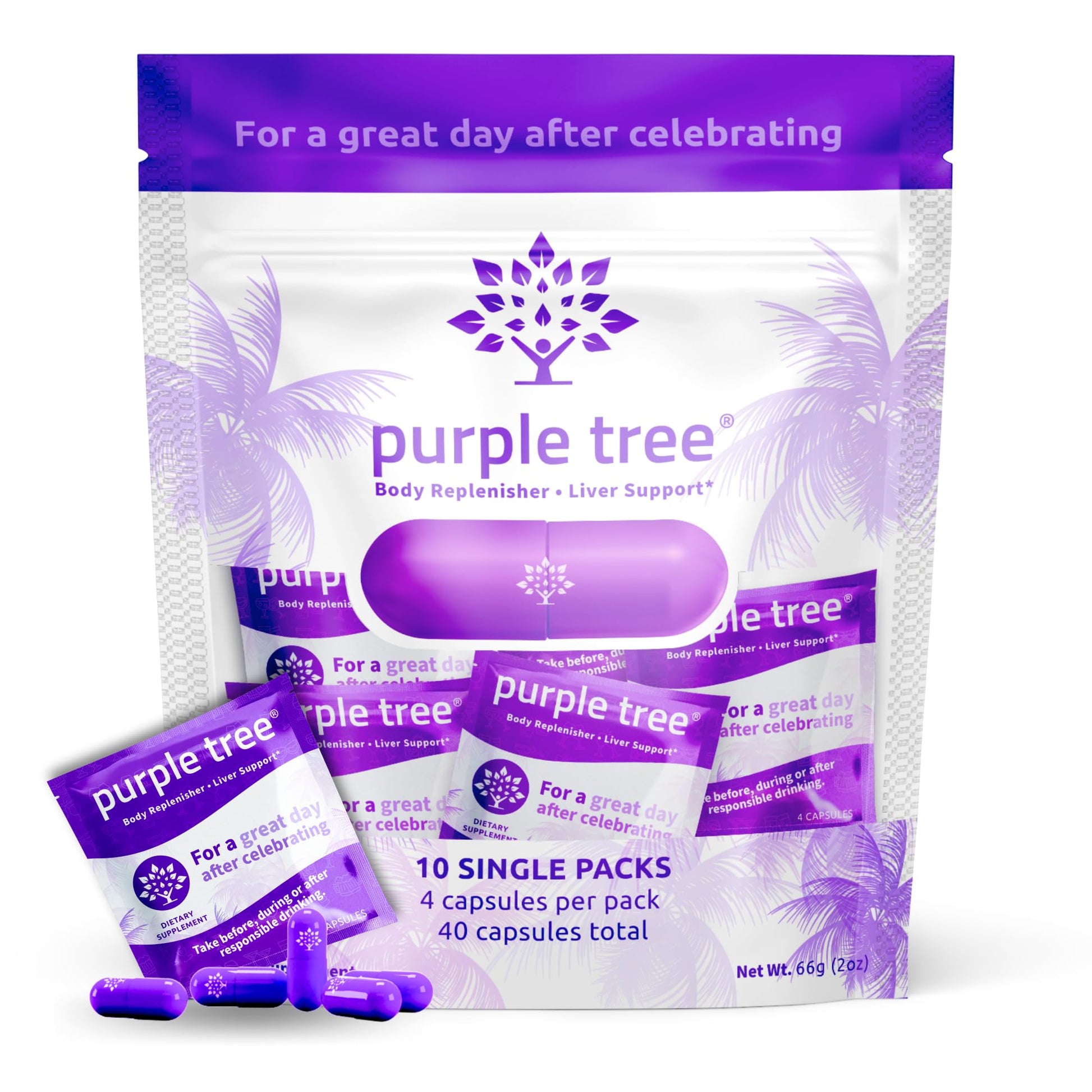 Purple Tree Post-Celebration Wellness Liver Support, Hydration & Replenisher Capsules, 40 Count