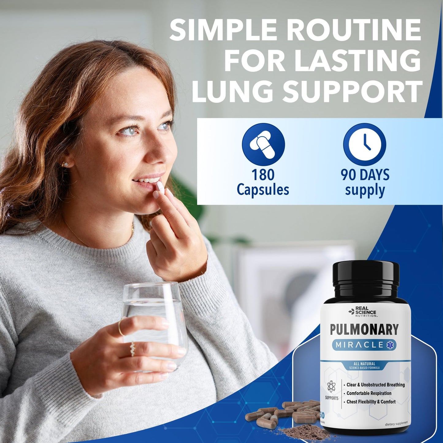 Real Science Nutrition Pulmonary Miracle COPD Relief and Lung Detox Capsules with Vinitrox & GABA, Lung Support Supplement, 180 Capsules