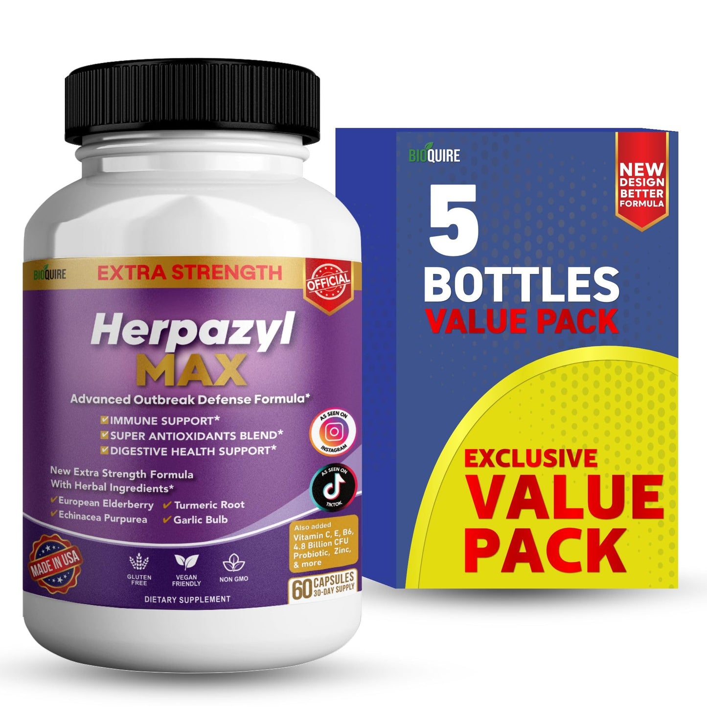BIOQUIRE Herpazyl Max Extra Strength Immune Support Capsules, 60 Capsules