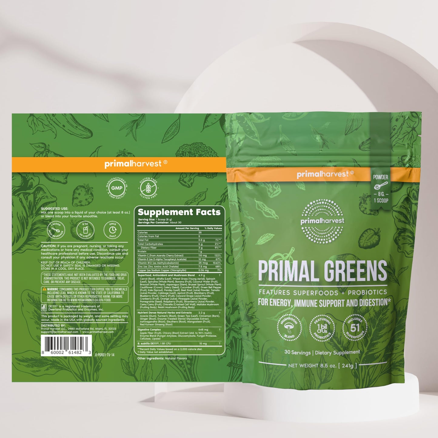 Primal Harvest Super Greens & Multi Collagen Capsules Bundle, 120 Capsules