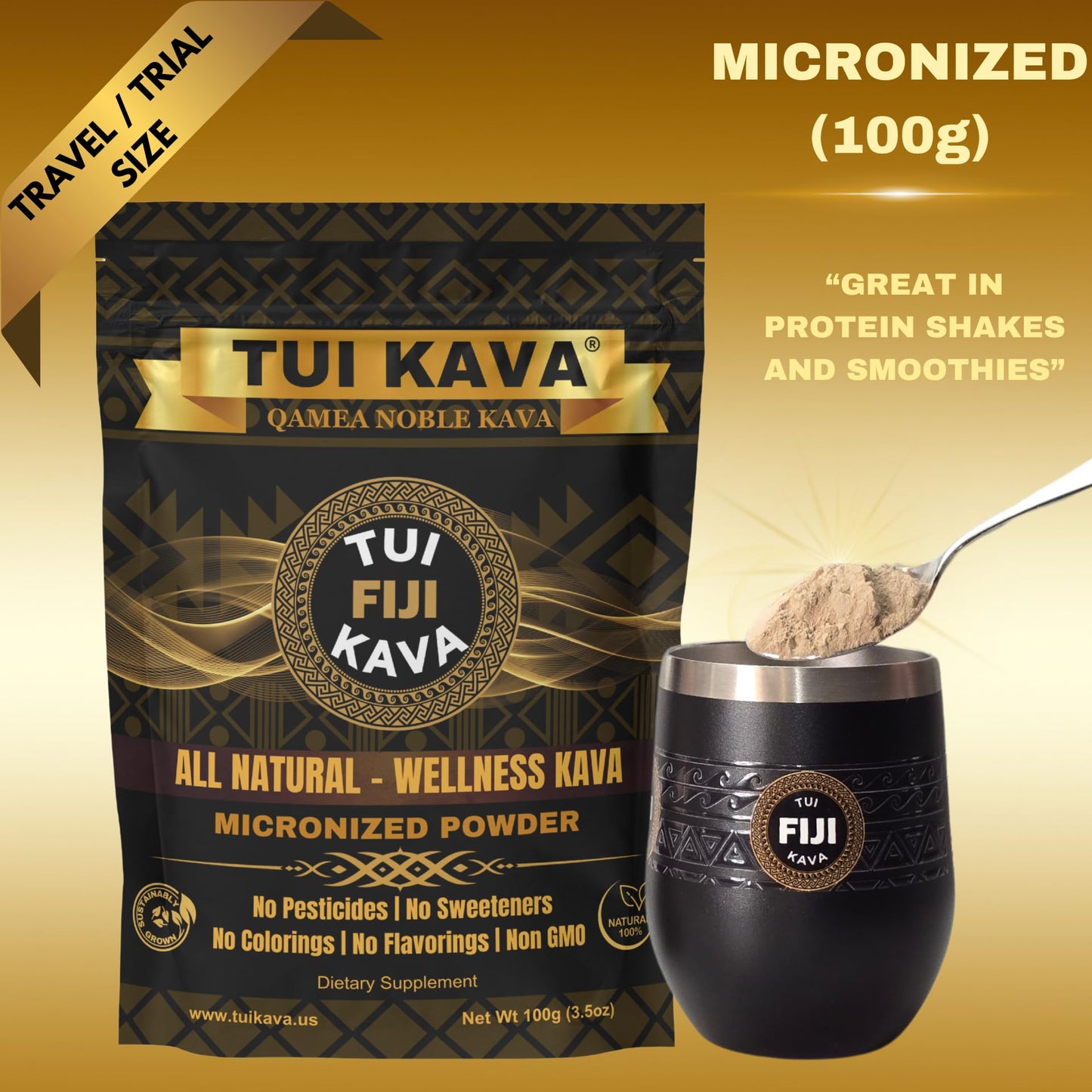 TUI KAVA Noble Kava Root Powder Micronized, 3.5 oz