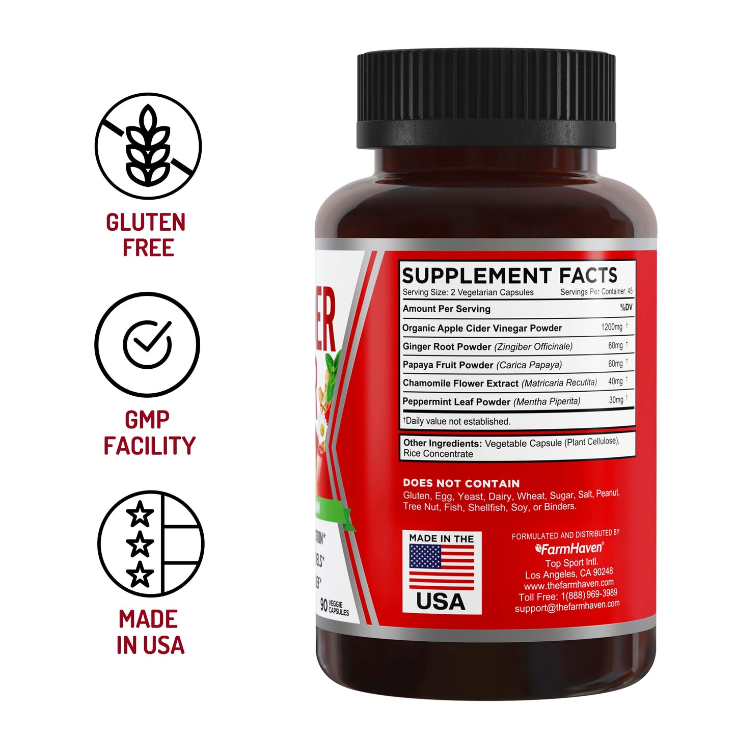 FarmHaven Apple Cider Vinegar 1390mg Capsules with Ginger, Papaya & Chamomile, Supports Digestion & Immunity, Non-GMO & 100% Natural, 450 Capsules