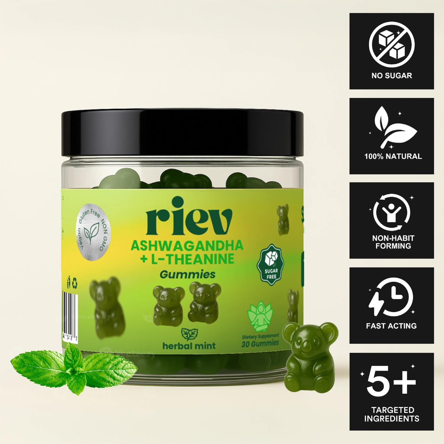 Riev Ashwagandha + L-Theanine Gummies, 30 Gummies