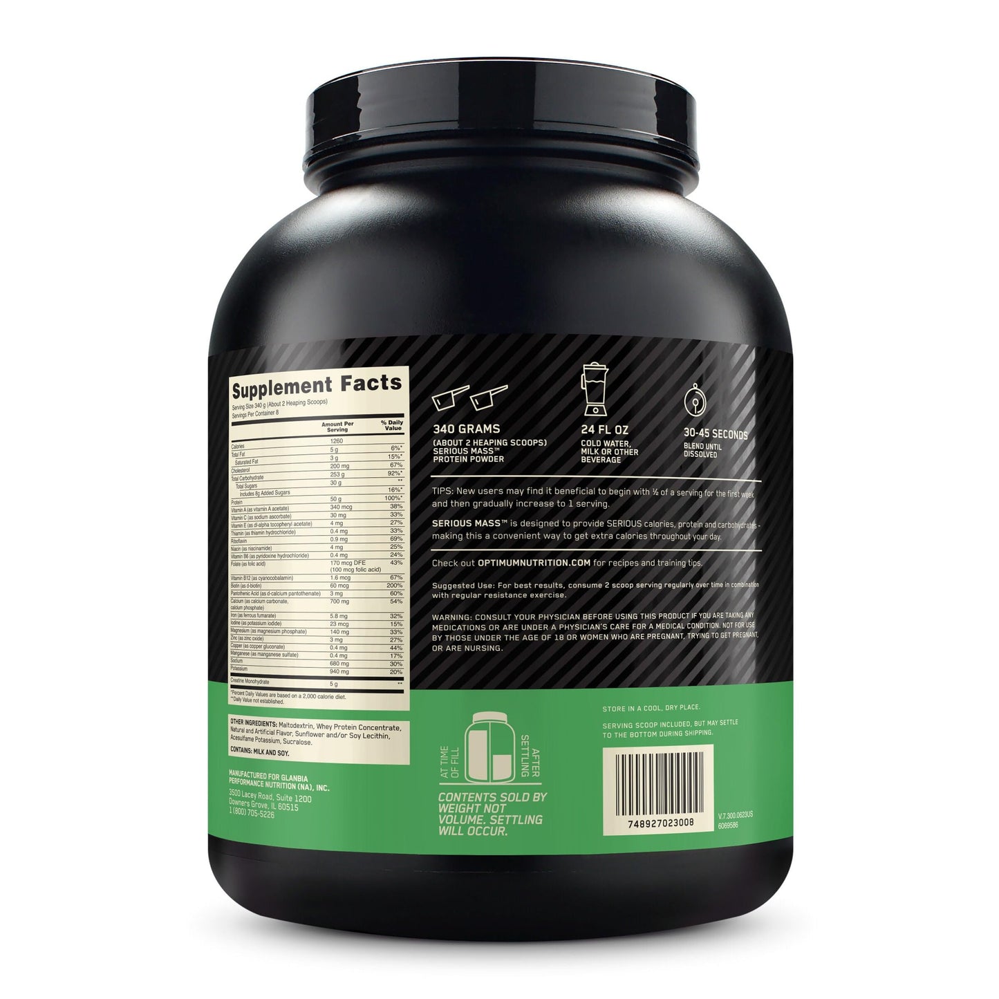 Optimum Nutrition Serious Mass, Weight Gainer Protein Powder, Mass Gainer, Vitamin C and Zinc for Immune Support, Creatine, Vanilla, 6 Pound (Packaging May Vary)