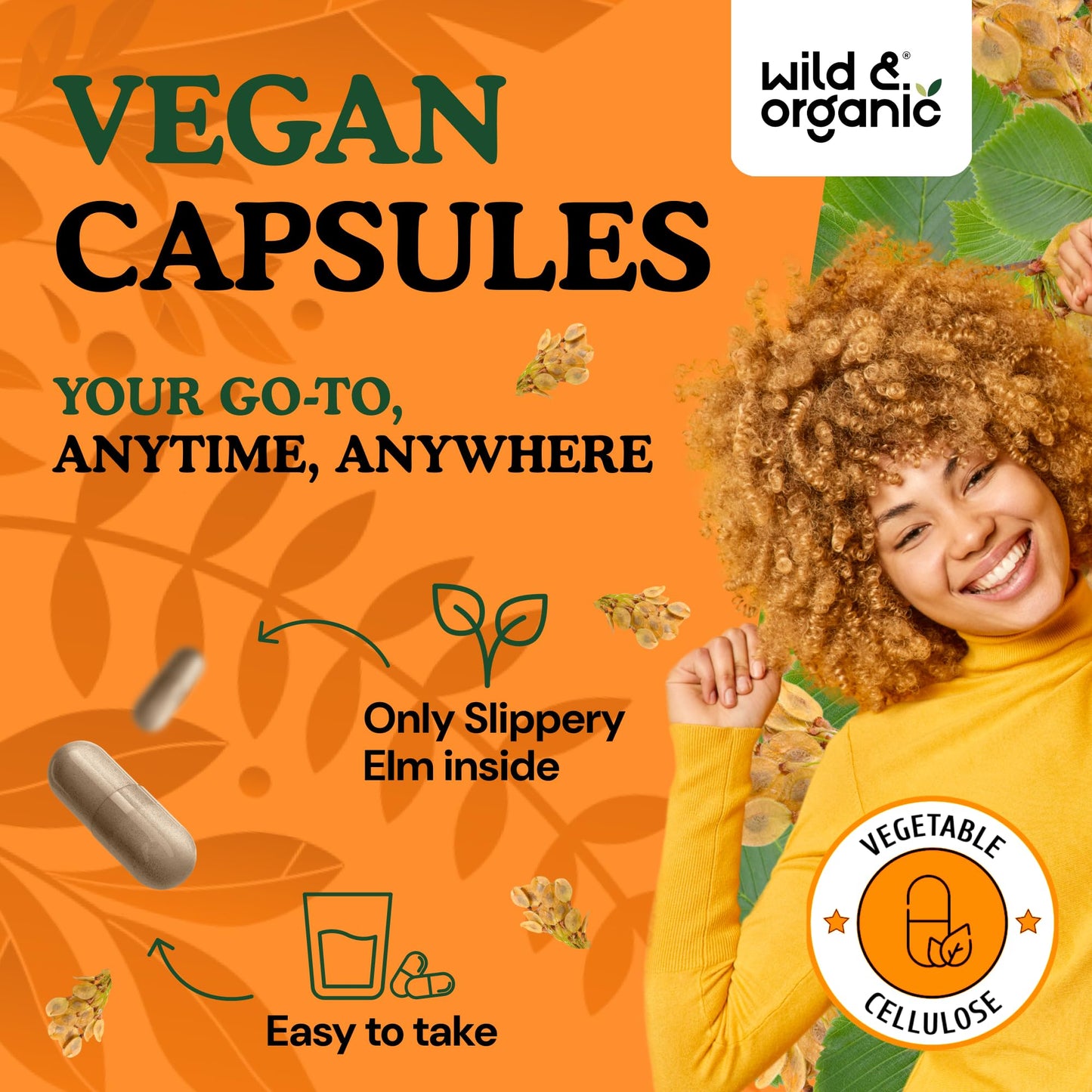 Wild & Organic Slippery Elm Capsules 1000 mg, 60 Count