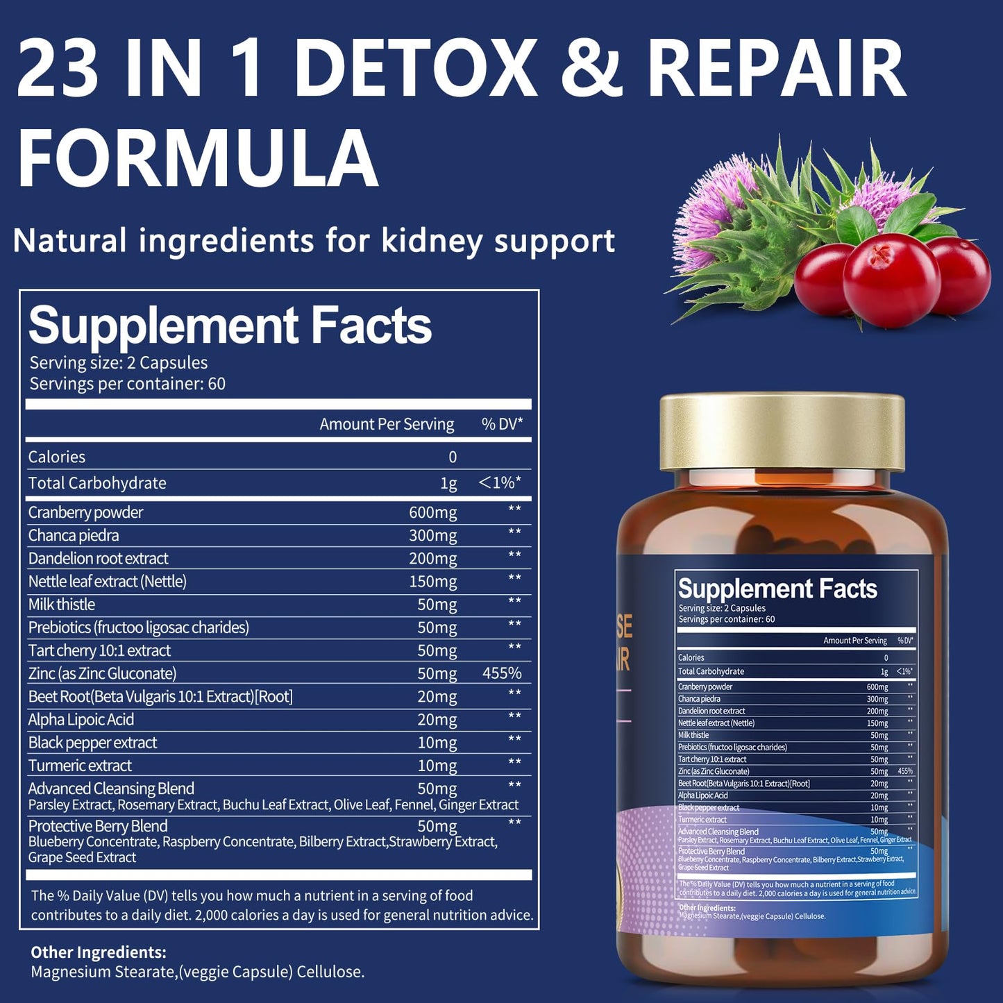 Totaria Kidney Cleanse Detox & Repair, Advanced Kidney Support Supplement - Cranberry & Chanca Piedra for Bladder Control, Urinary Pain Relief, Cranberry Urinary Tract Health, Kidney Stones Dissolver, Capsules 120
