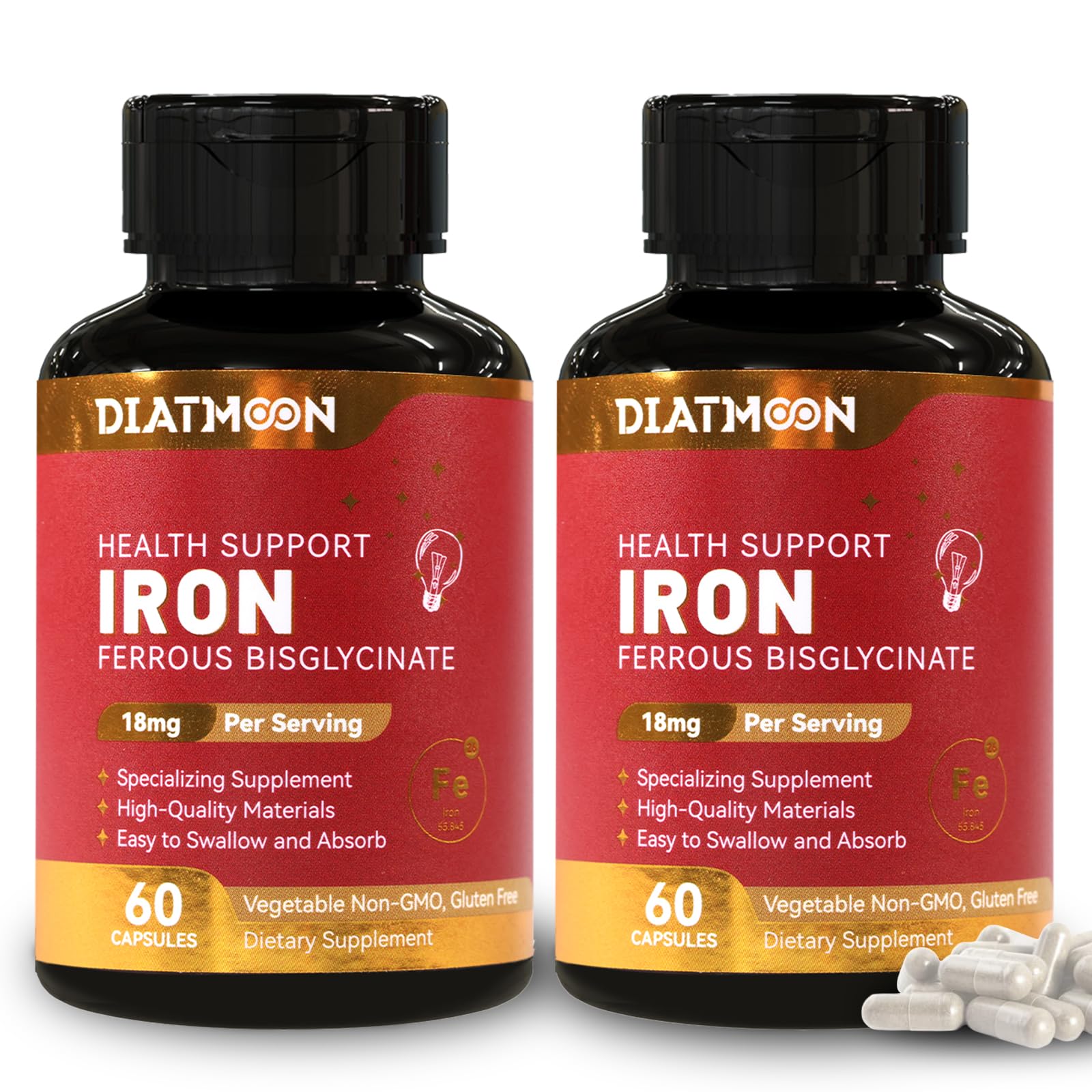DIATMOON Iron Bisglycinate Capsules, 120 Capsules
